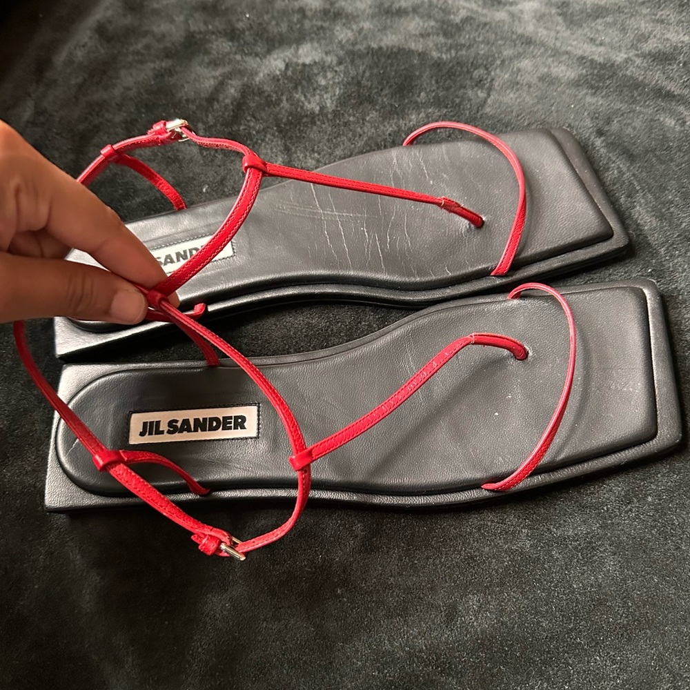 Jil Sander black and red leather Square Toe sandals strappy designer - Picture 5 of 7